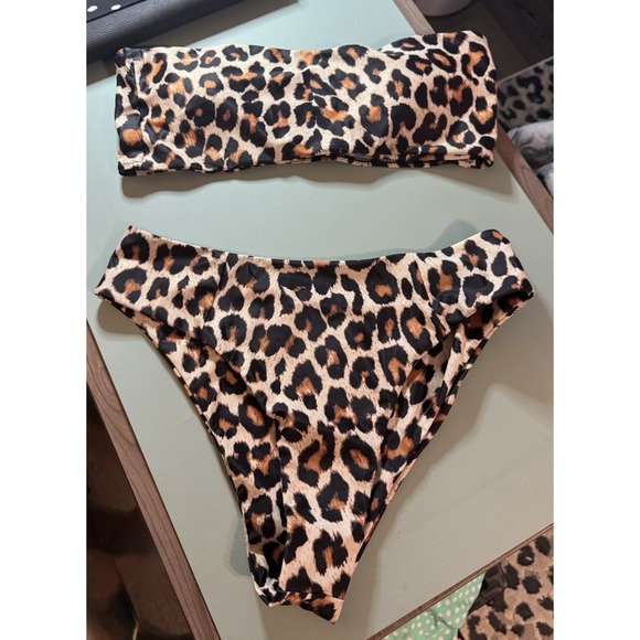 SHEIN Other - SHEIN Leopard Print 2 Piece Bikini Set Bandeau Top Cups XL NWOT